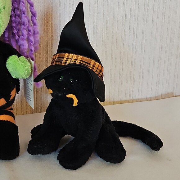Dan Dee Wicked Witch and Ty Black Cat In Hat Plush Lot Halloween Green Doll - Picture 5 of 11